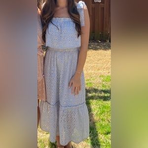 Light blue eyelet midi dress